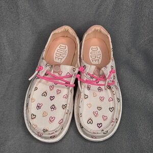 Hey Dude Girl's Wendy Double Hearts Slip On Shoe, Toddler Size 11 Comfort EUC